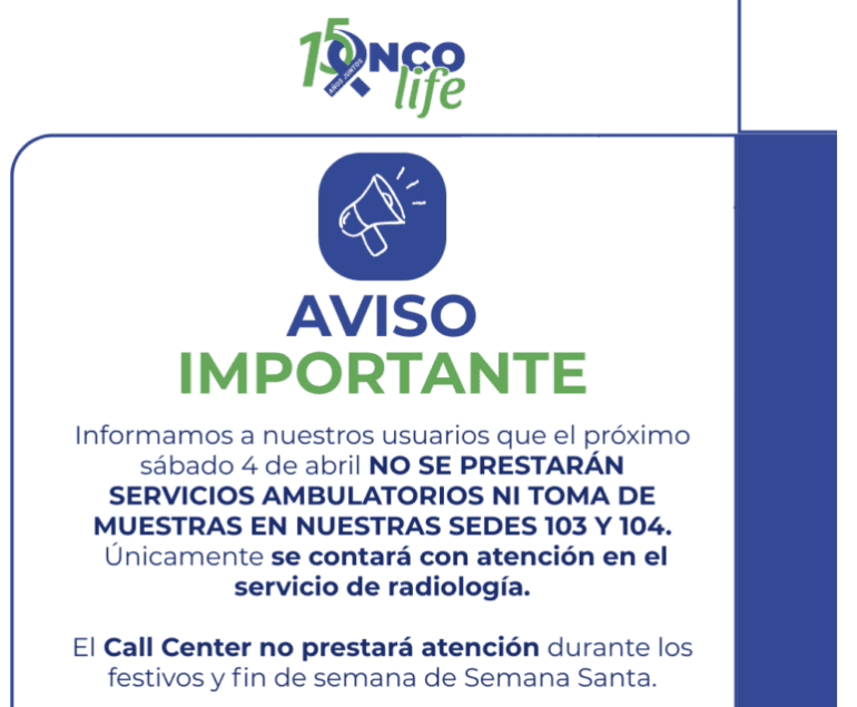 ATENCIÓN SEMANA SANTA 2026 - ONCOLIFE